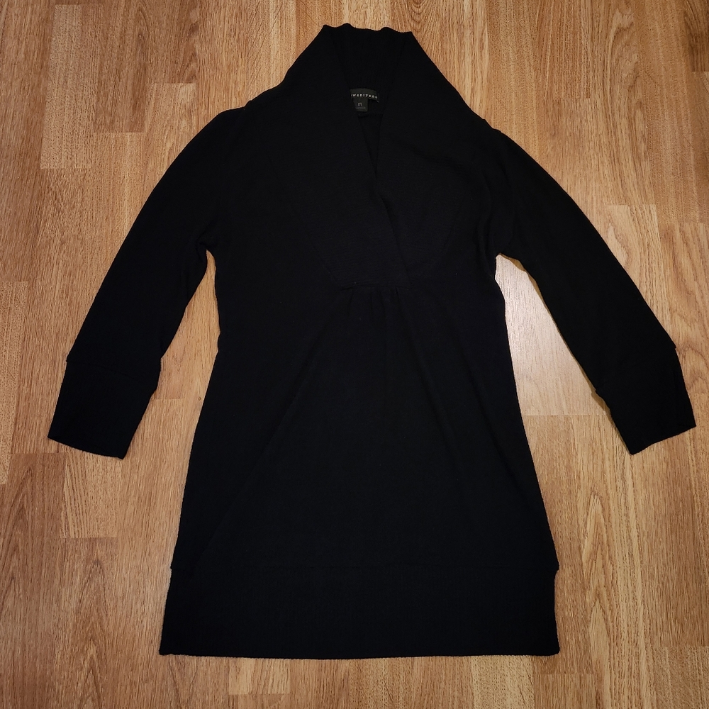 Forever 21 V-Neck Wide Ribbed Collar Tunic Sweater w Pockets Black Medium